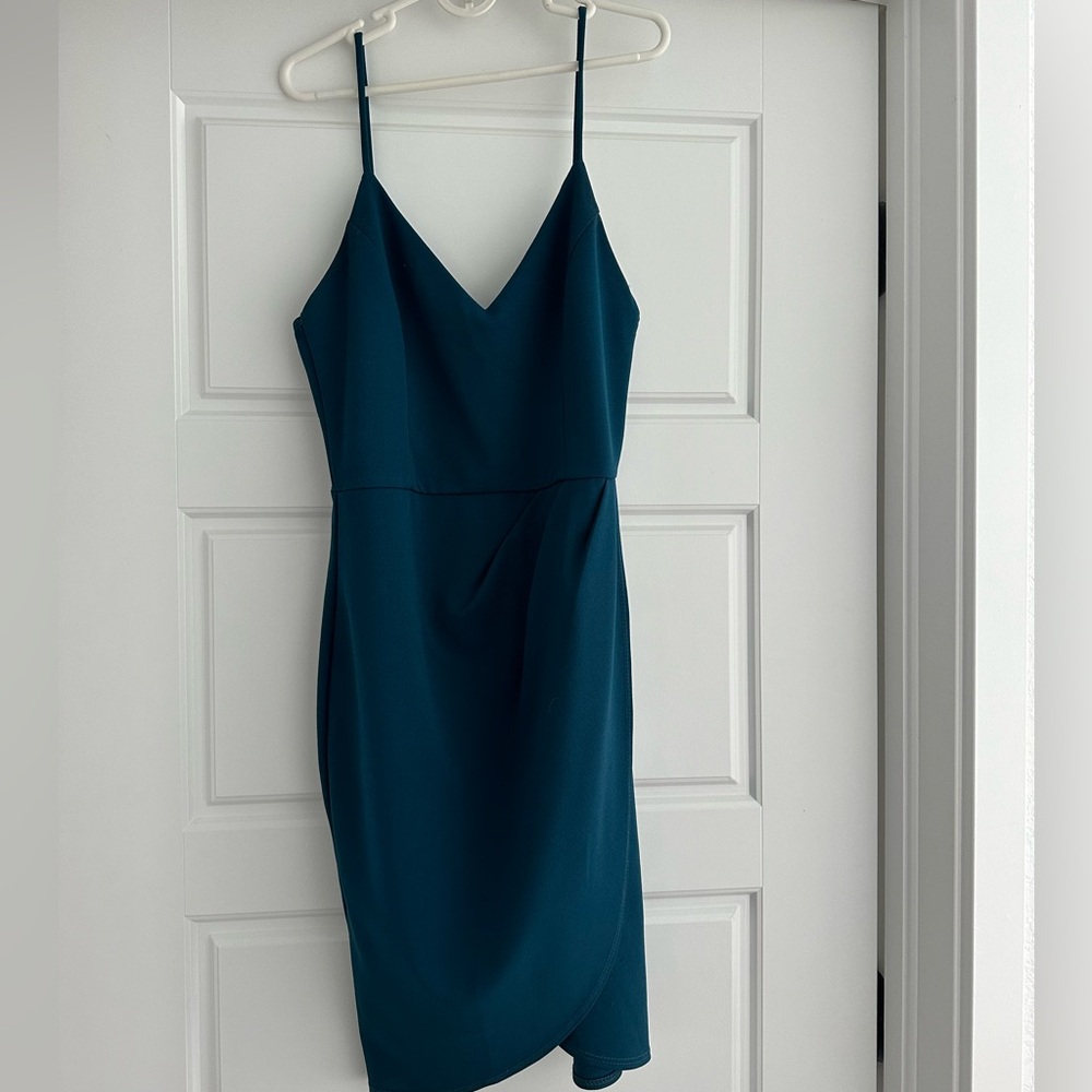 Lulus blue/teal spaghetti strap graduation dress